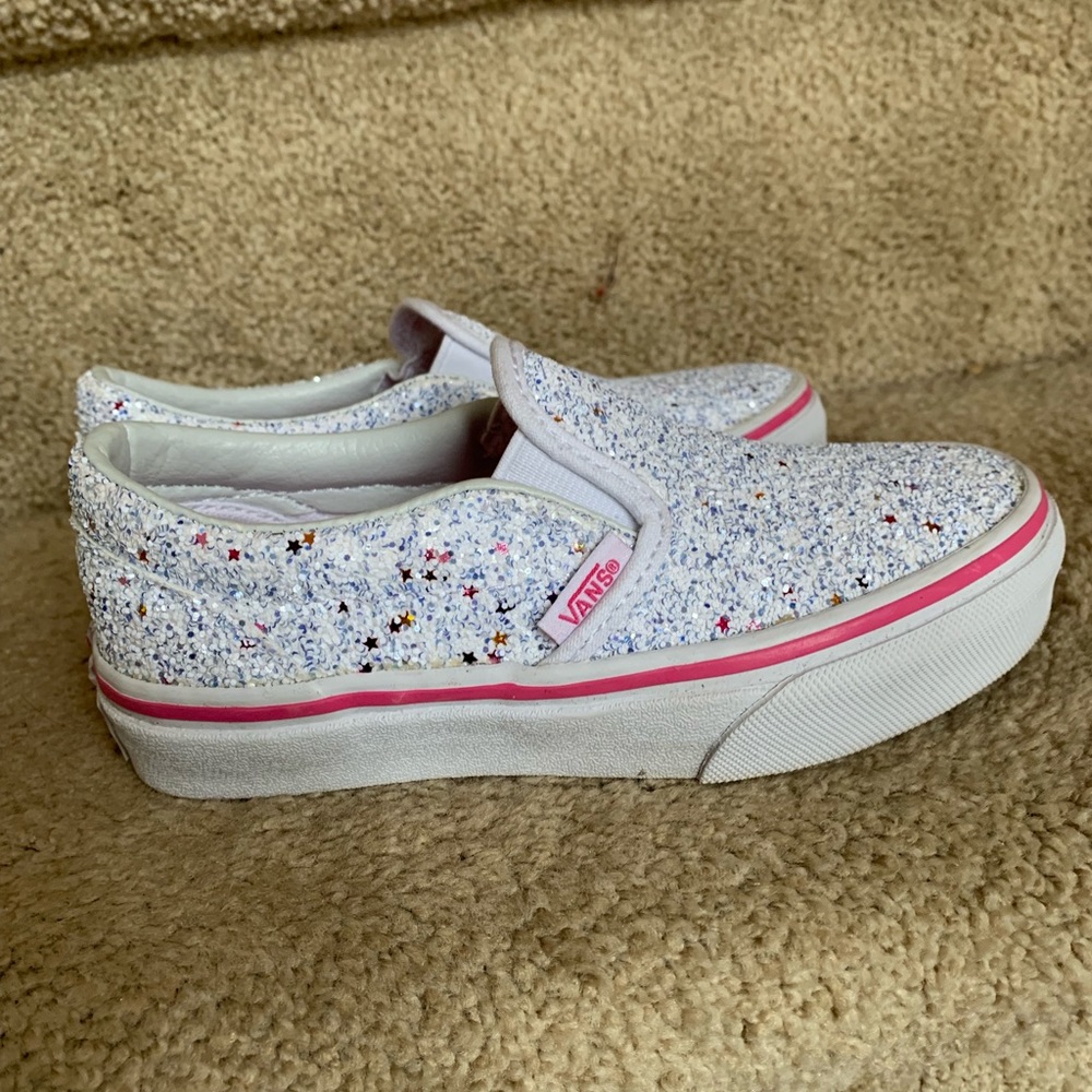 Vans Slip-On Glitter Stars White Skate Shoes